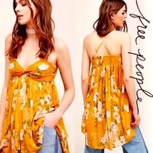 NWOT Free People MIRAGE Summer top tunic mini dress size S color Mustard Yellow